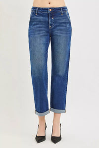 RISEN Cropped Boyfriend Jeans with Cuffed Hem