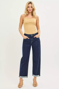 RISEN Cropped Boyfriend Jeans With Cuffed Hem