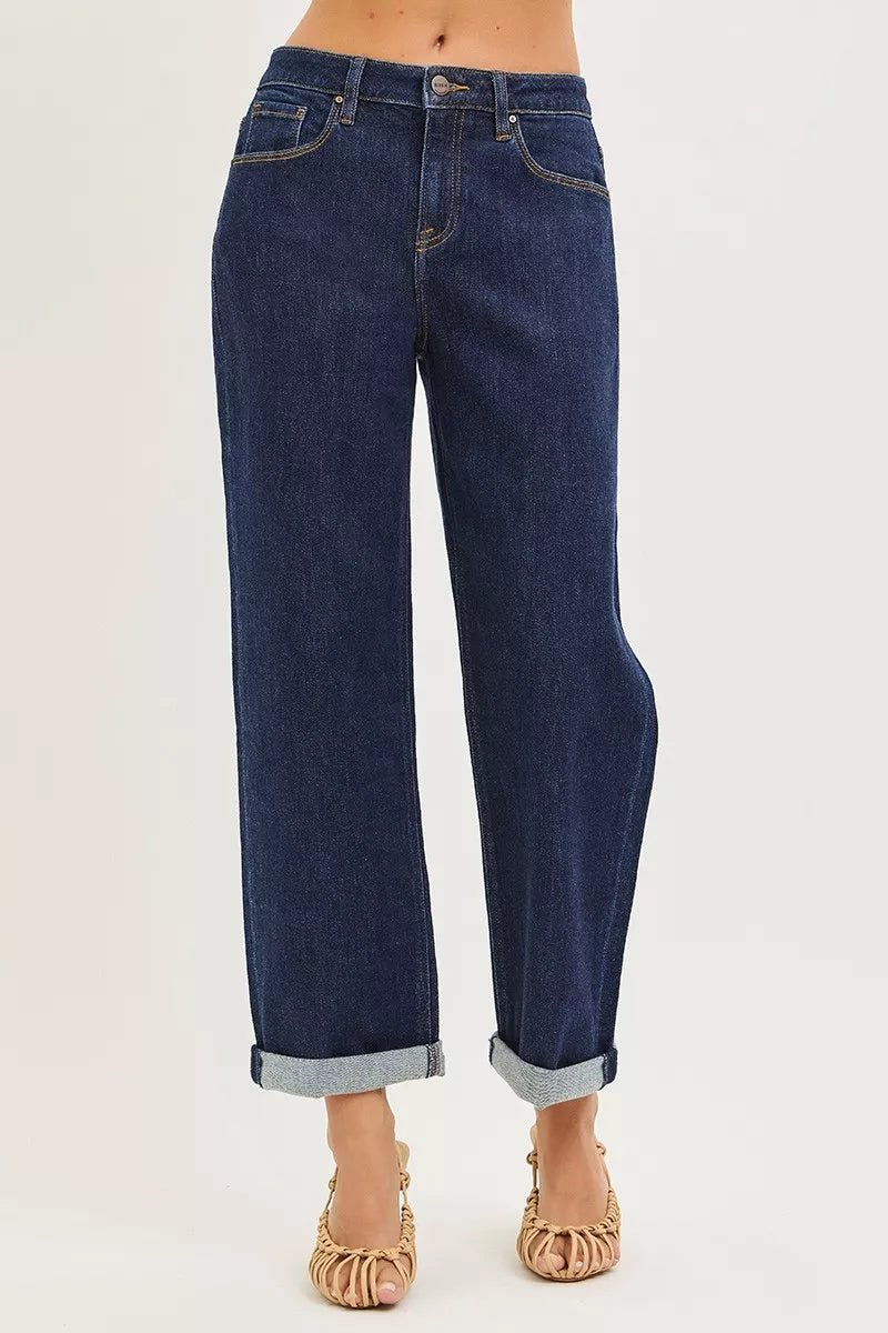 RISEN Cropped Boyfriend Jeans With Cuffed Hem