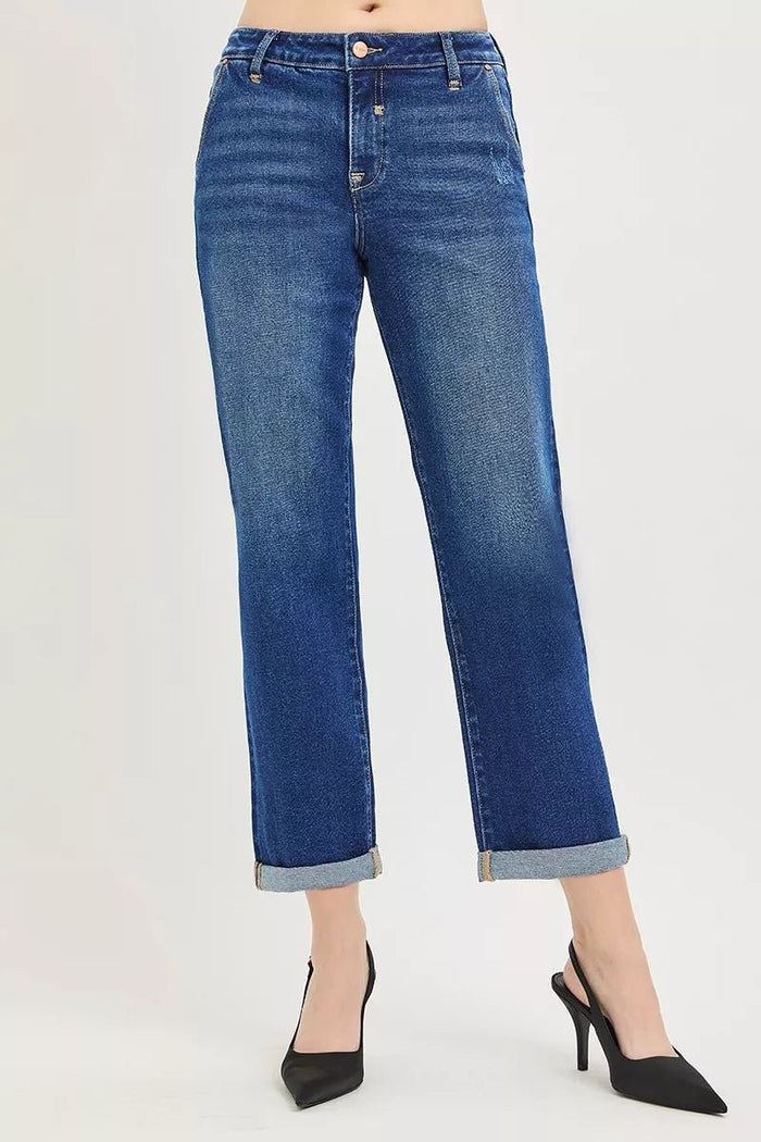 RISEN Cropped Boyfriend Jeans with Cuffed Hem
