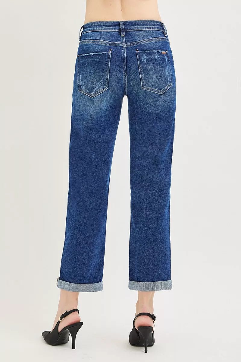 RISEN Cropped Boyfriend Jeans with Cuffed Hem