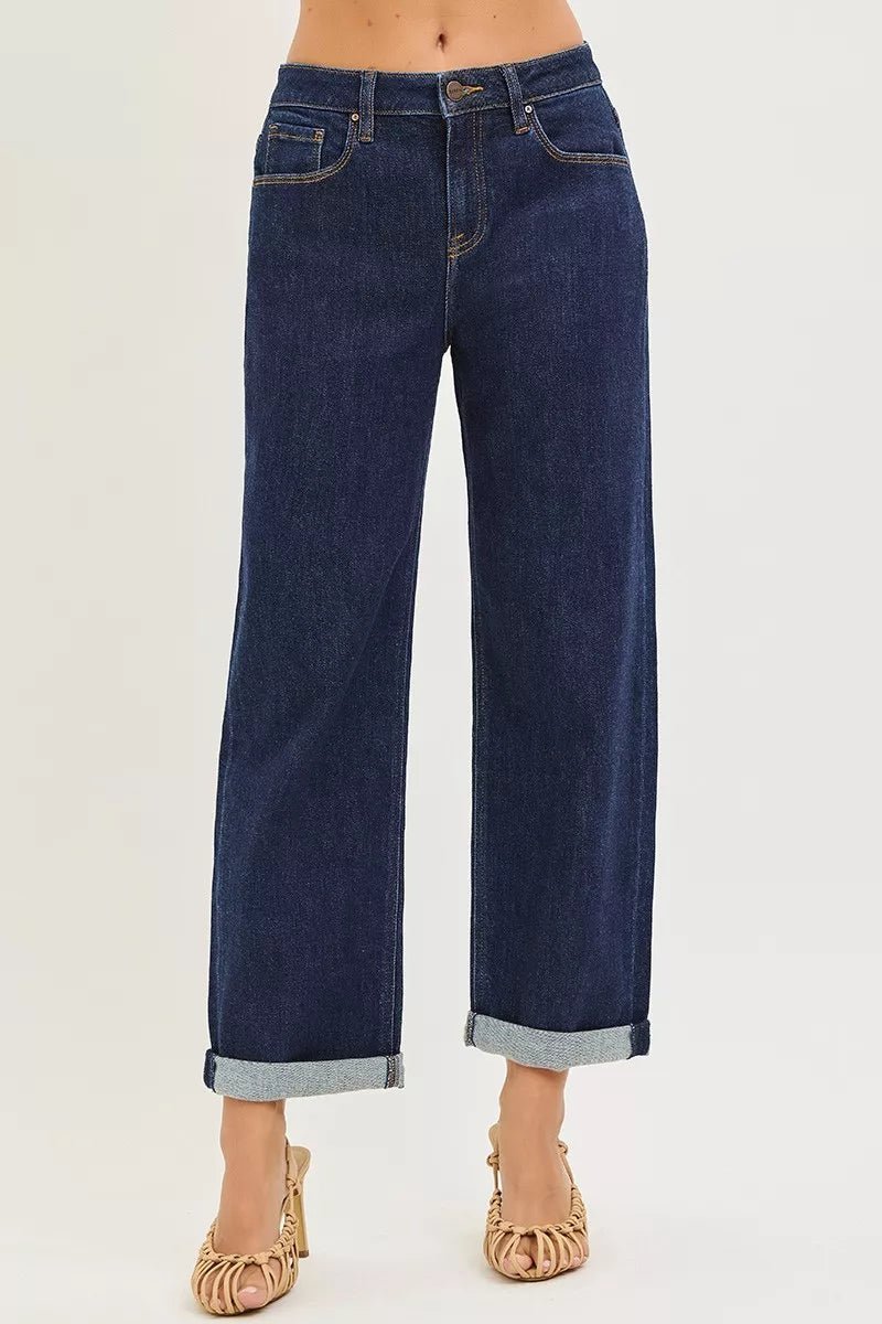 RISEN Cropped Boyfriend Jeans With Cuffed Hem