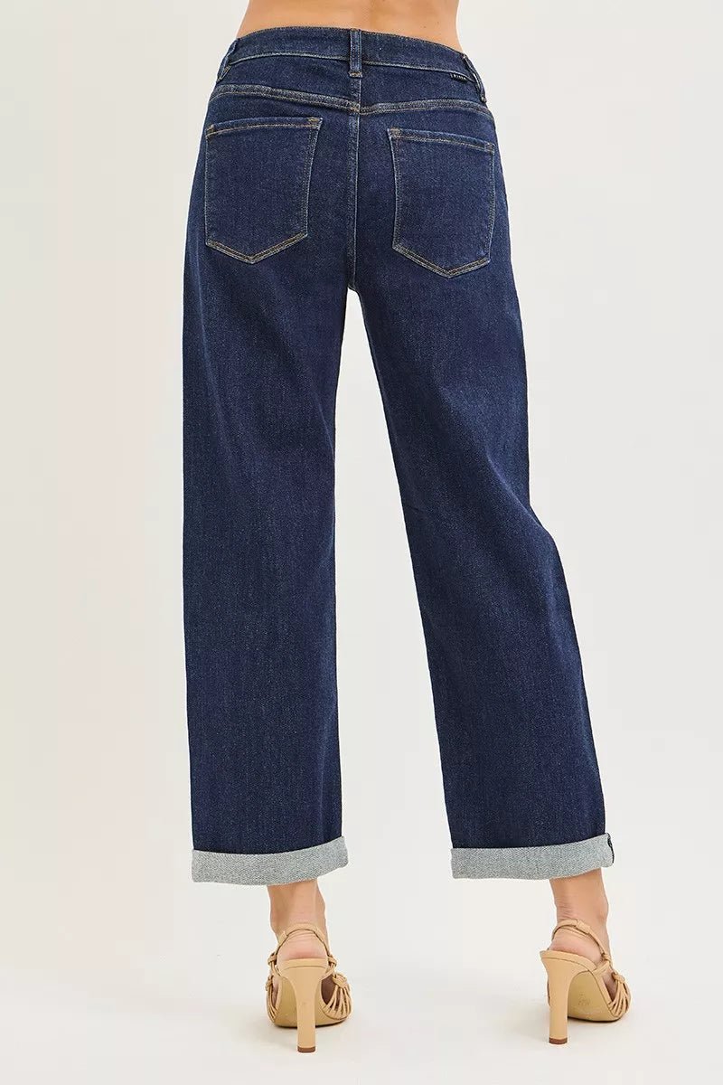 RISEN Cropped Boyfriend Jeans With Cuffed Hem