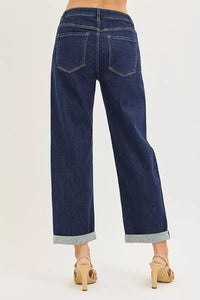 RISEN Cropped Boyfriend Jeans With Cuffed Hem