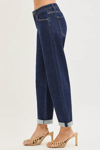 RISEN Cropped Boyfriend Jeans With Cuffed Hem