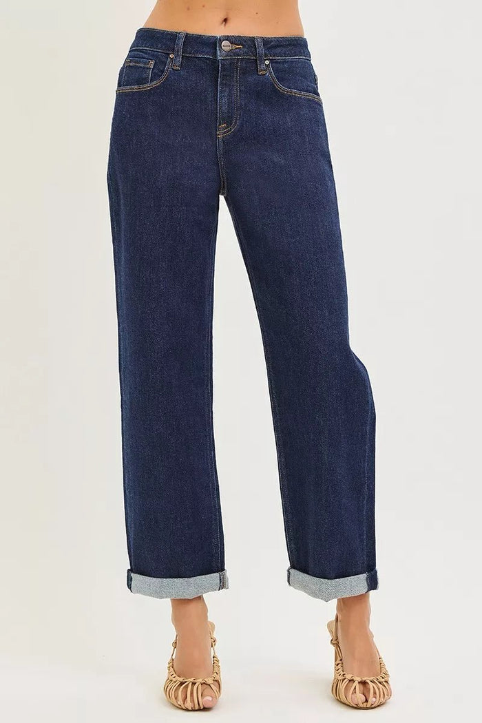 RISEN Cropped Boyfriend Jeans With Cuffed Hem