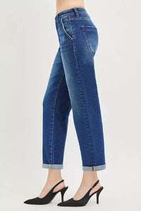RISEN Cropped Boyfriend Jeans with Cuffed Hem