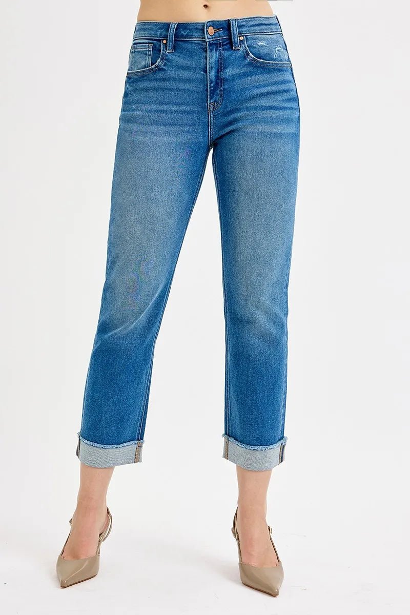 RISEN High Rise Boyfriend Fit Ankle Jeans