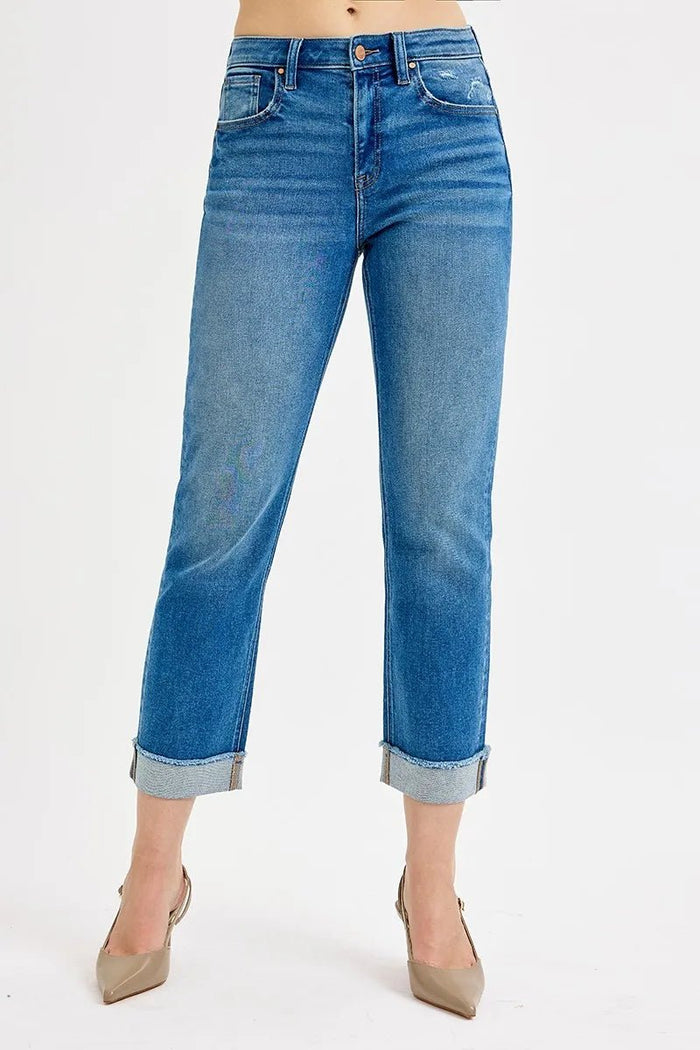 RISEN High Rise Boyfriend Fit Ankle Jeans