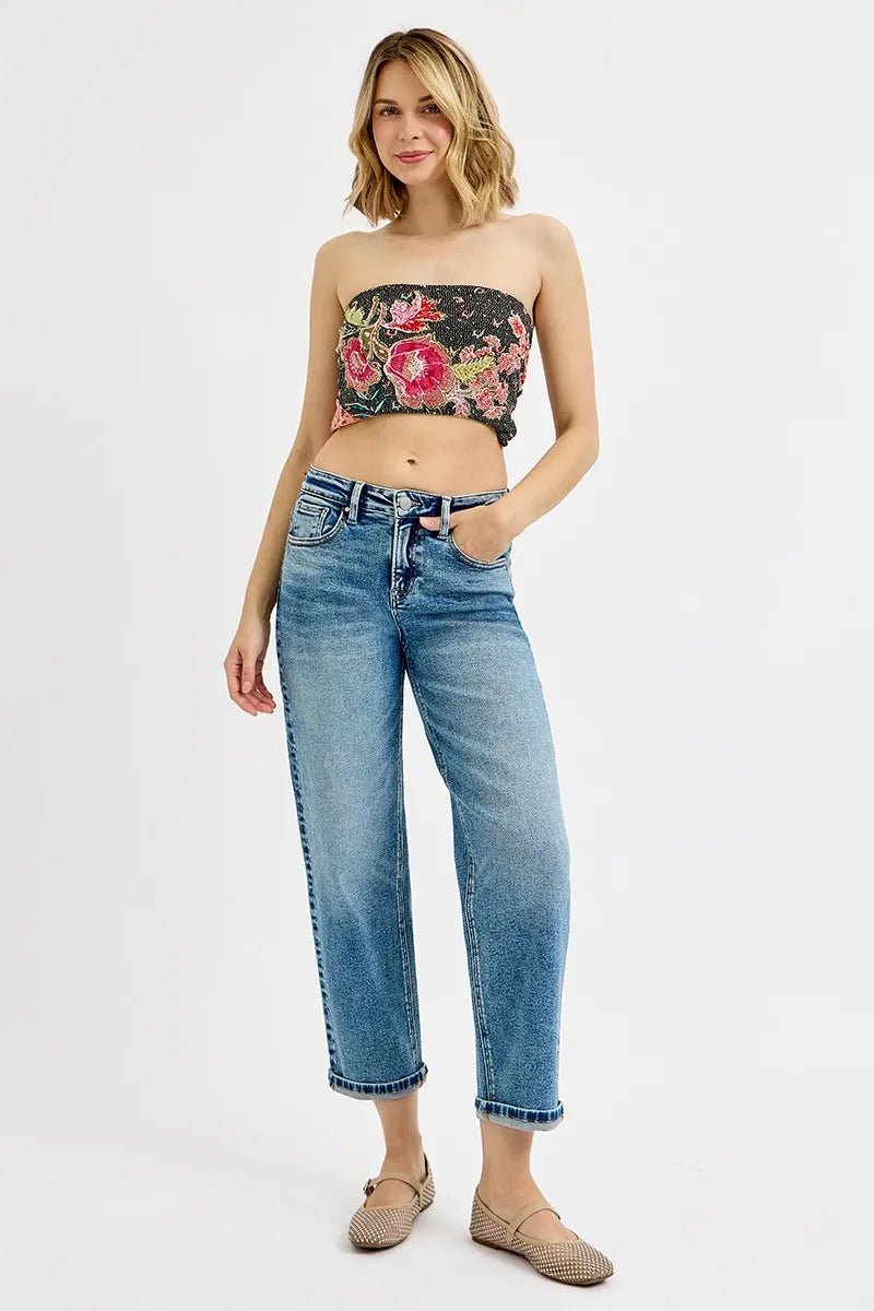RISEN High Rise Crop Boyfriend Jeans