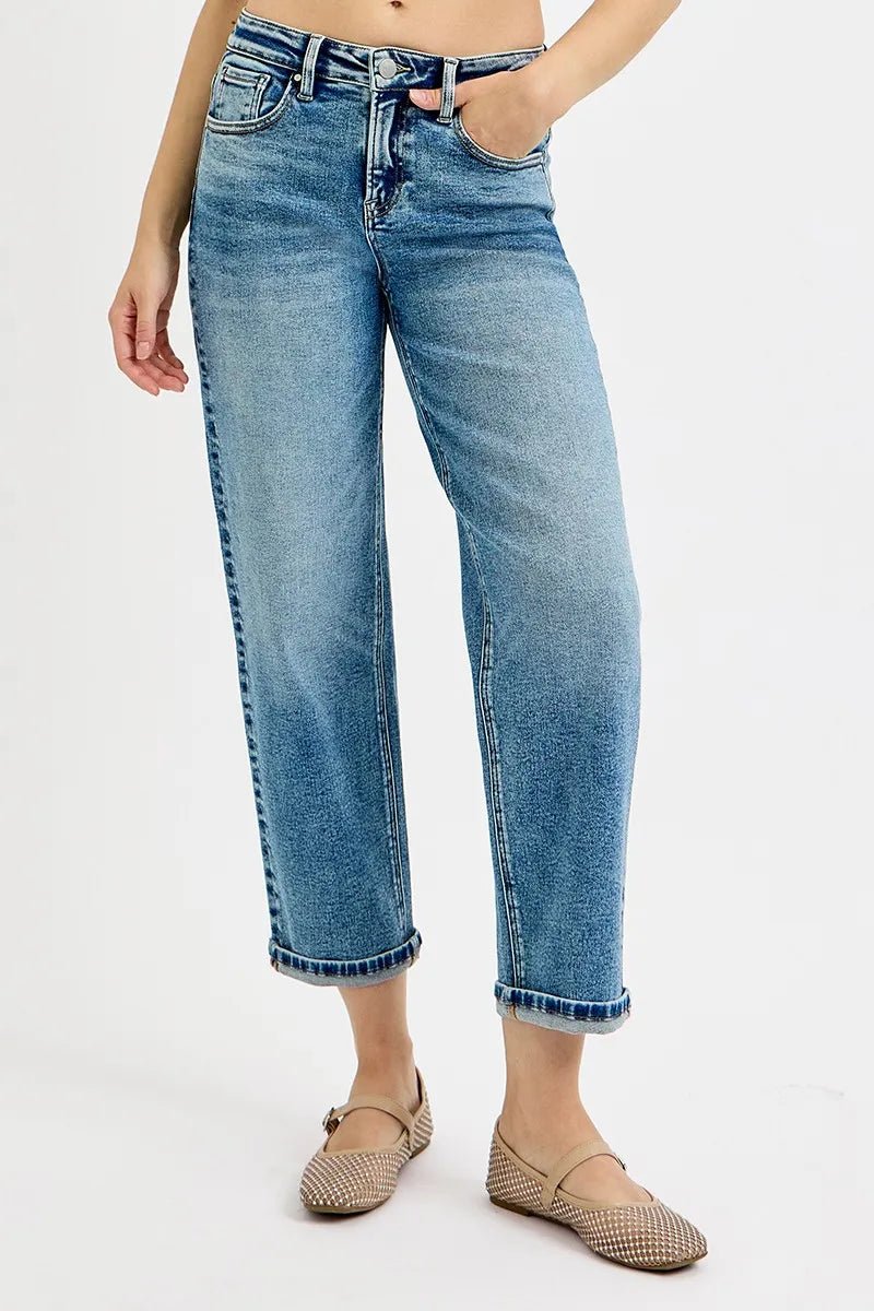 RISEN High Rise Crop Boyfriend Jeans