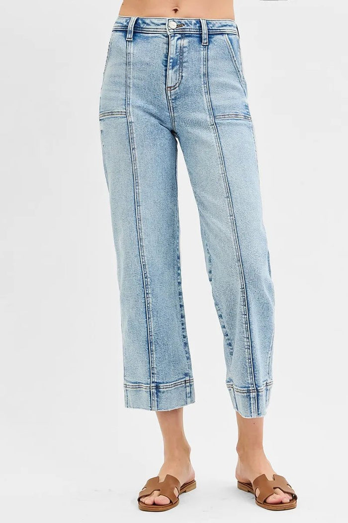 RISEN High Rise Crop Front Seam Jeans