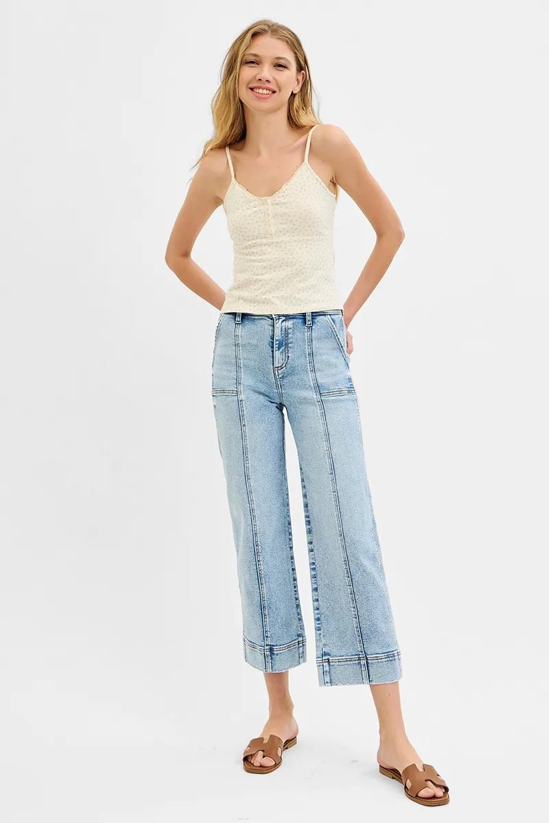 RISEN High Rise Crop Front Seam Jeans