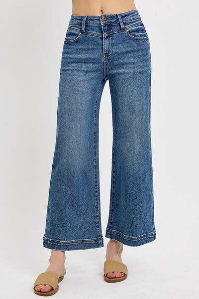 RISEN High Rise Crop Wide Leg Front Yoke Detail - Minnie's Treasure Boutique