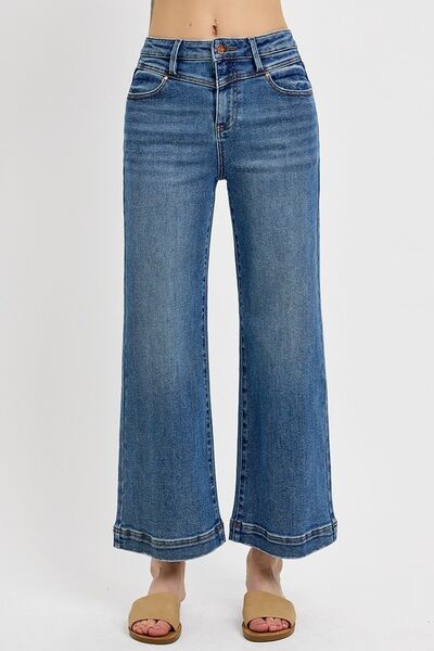 RISEN High Rise Crop Wide Leg Front Yoke Detail - Minnie's Treasure Boutique
