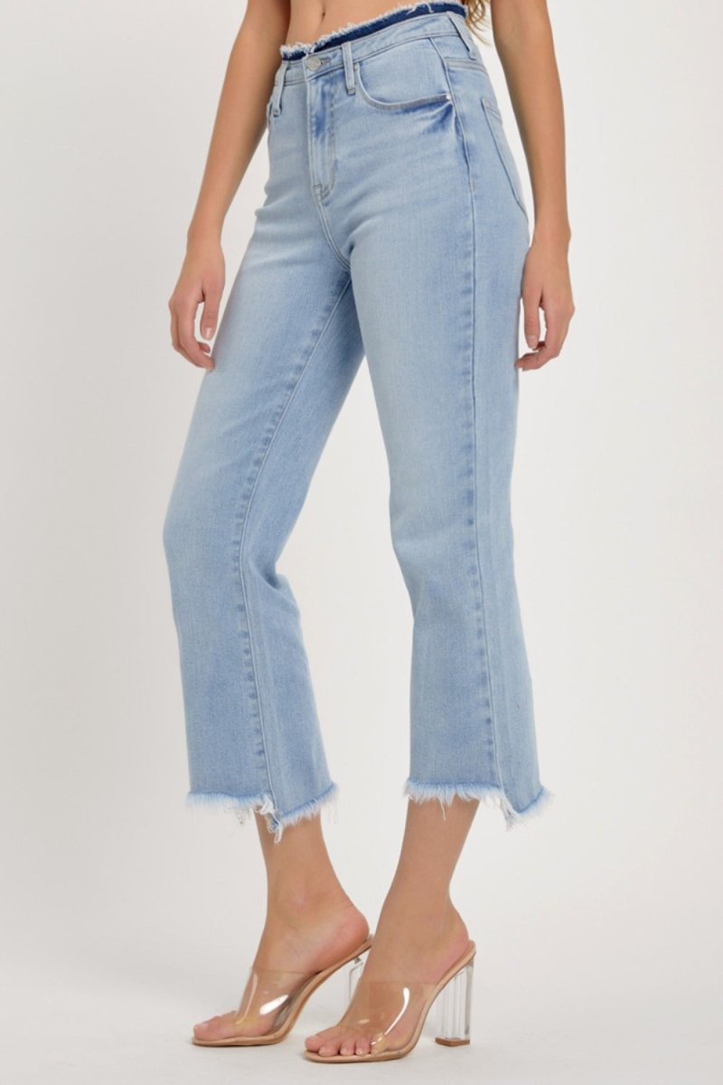 RISEN High Rise Raw Edge Crop Jeans - Minnie's Treasure Boutique