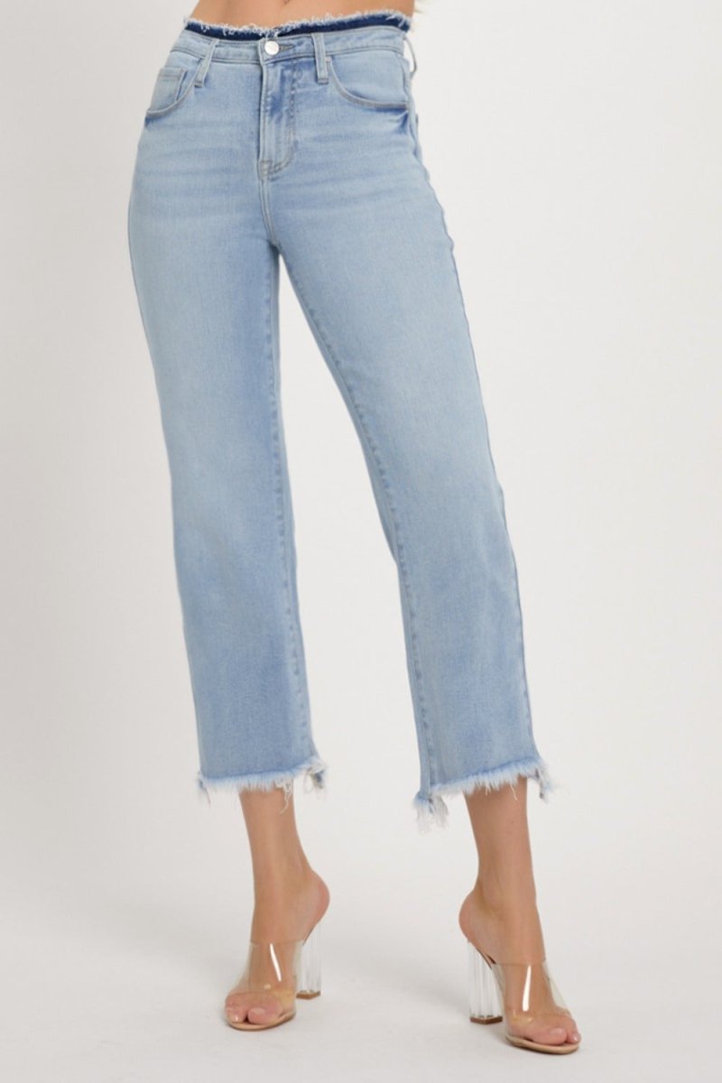 RISEN High Rise Raw Edge Crop Jeans - Minnie's Treasure Boutique