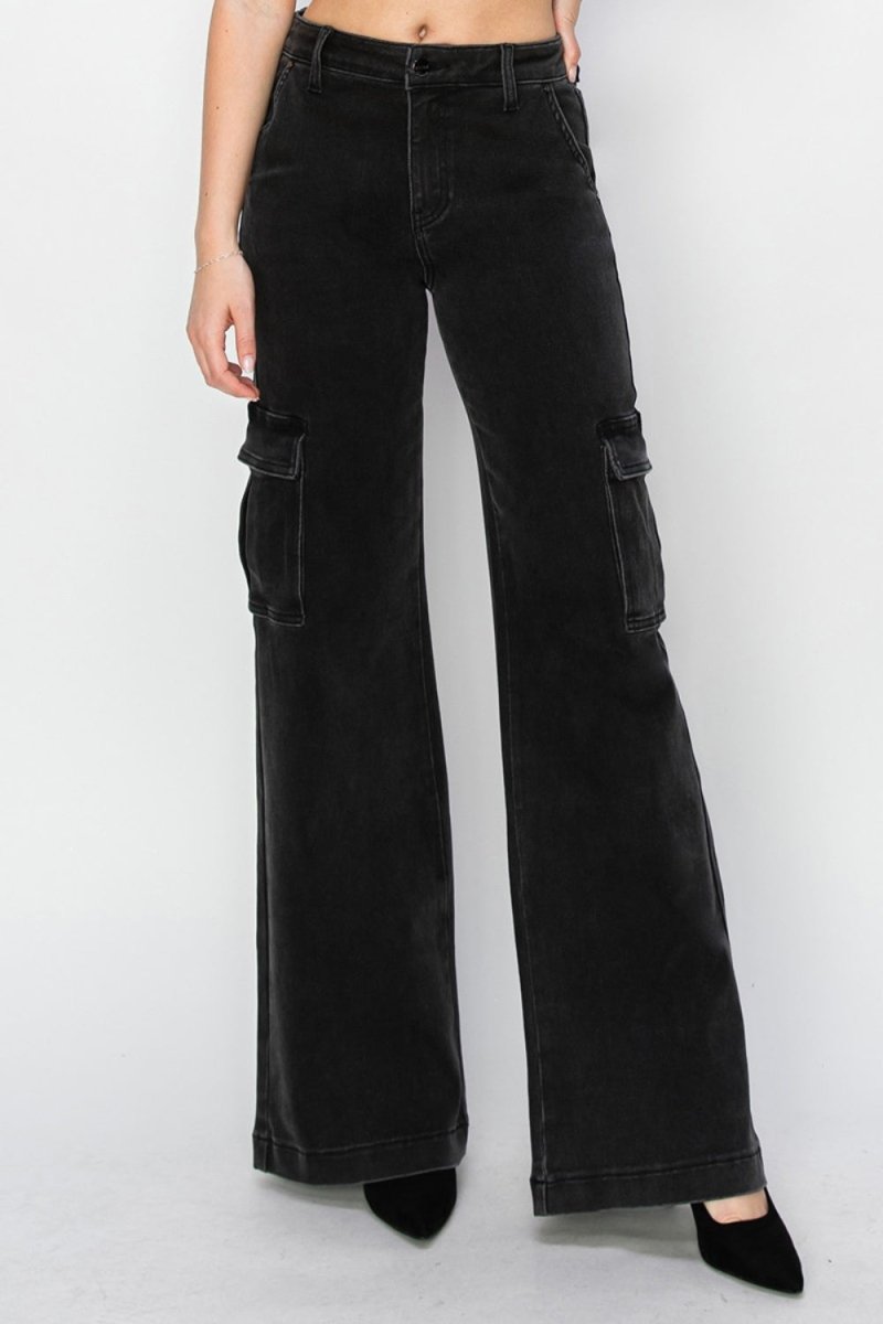 Risen High Rise Wide Leg Cargo Jeans - Minnie's Treasure Boutique