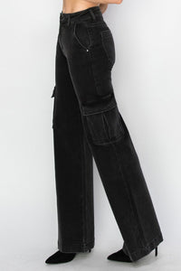 Risen High Rise Wide Leg Cargo Jeans - Minnie's Treasure Boutique