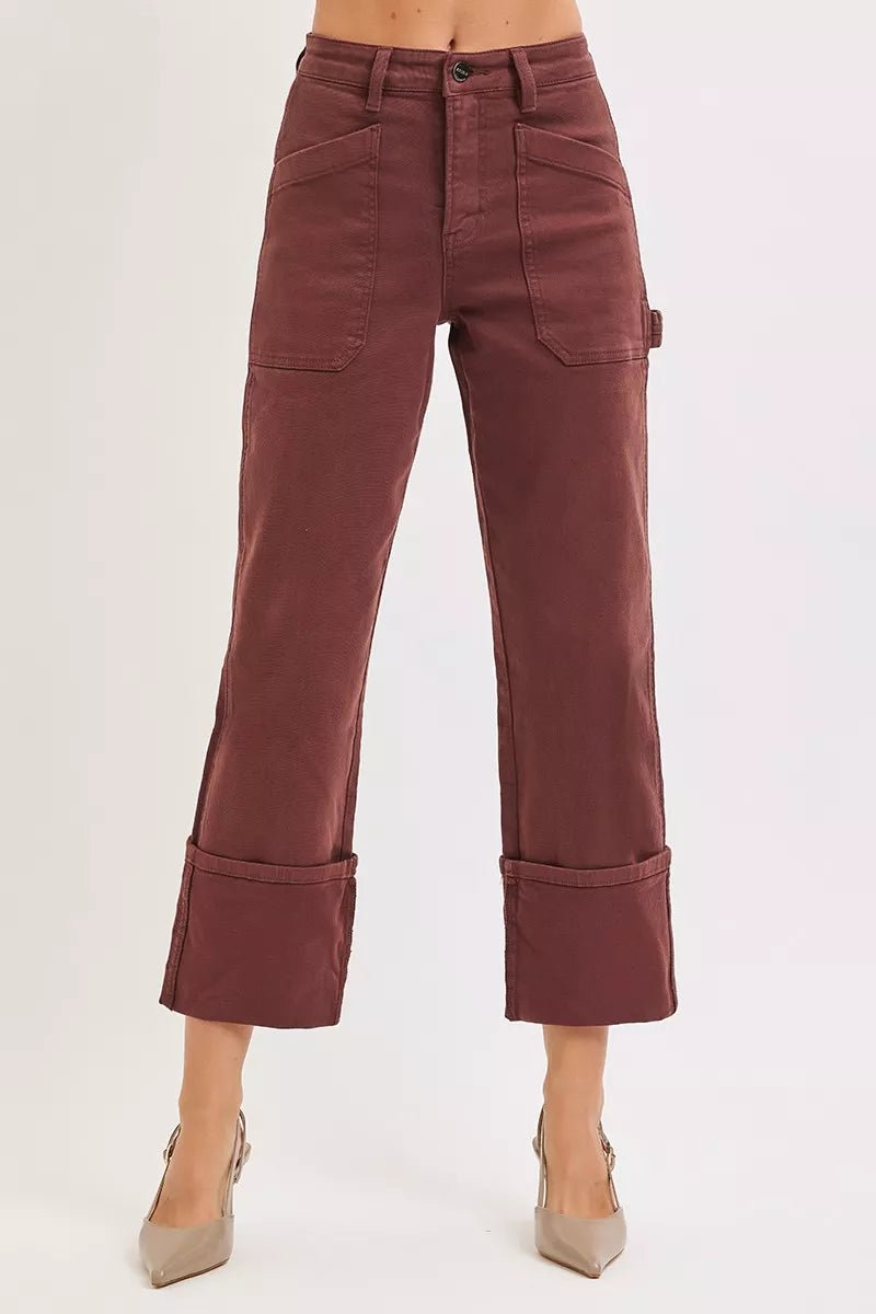 RISEN High Rise Wide Straight Cuffed Patch Jeans