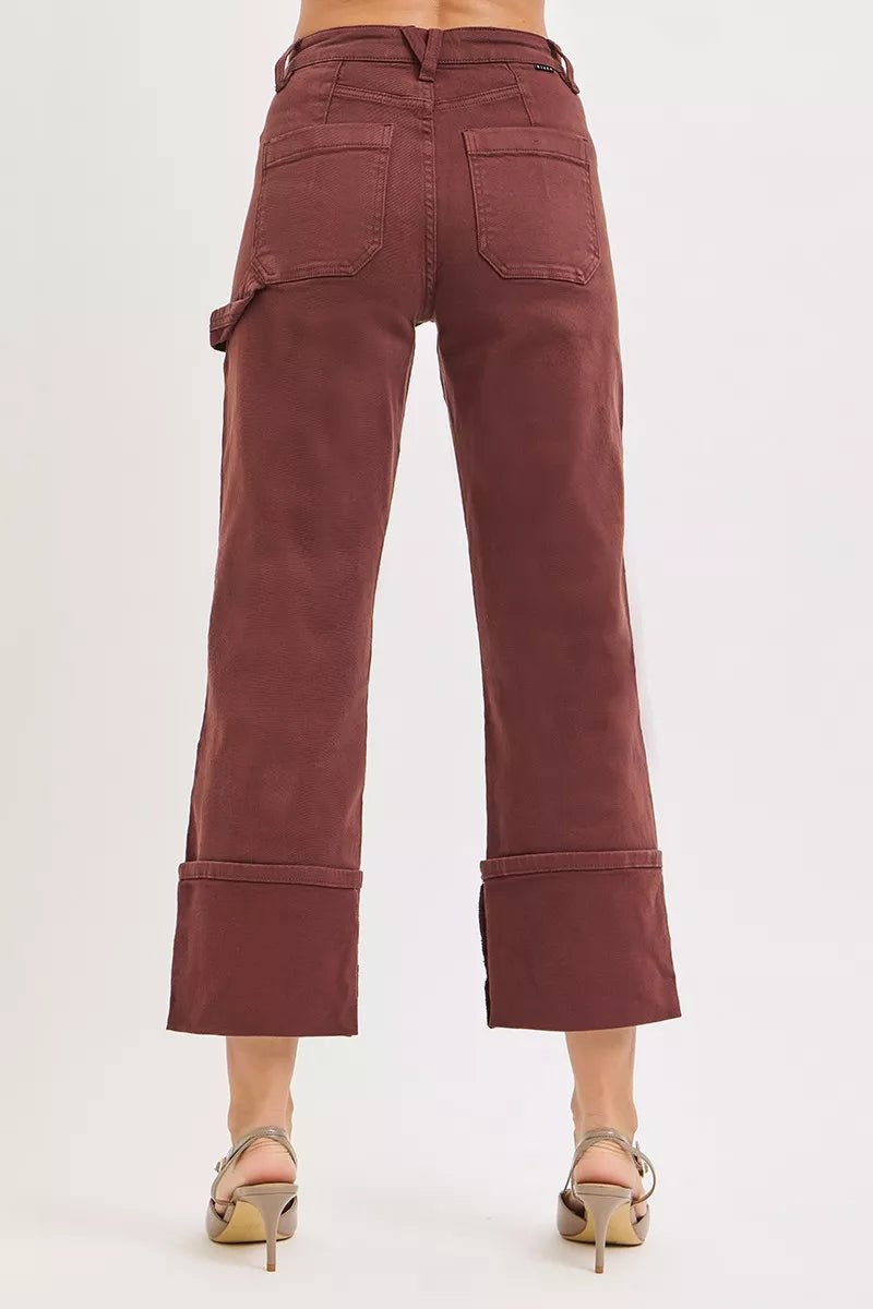 RISEN High Rise Wide Straight Cuffed Patch Jeans