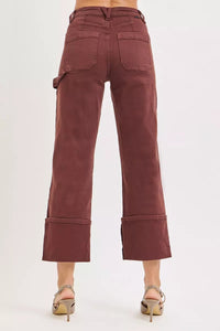 RISEN High Rise Wide Straight Cuffed Patch Jeans