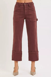 RISEN High Rise Wide Straight Cuffed Patch Jeans