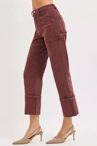 RISEN High Rise Wide Straight Cuffed Patch Jeans