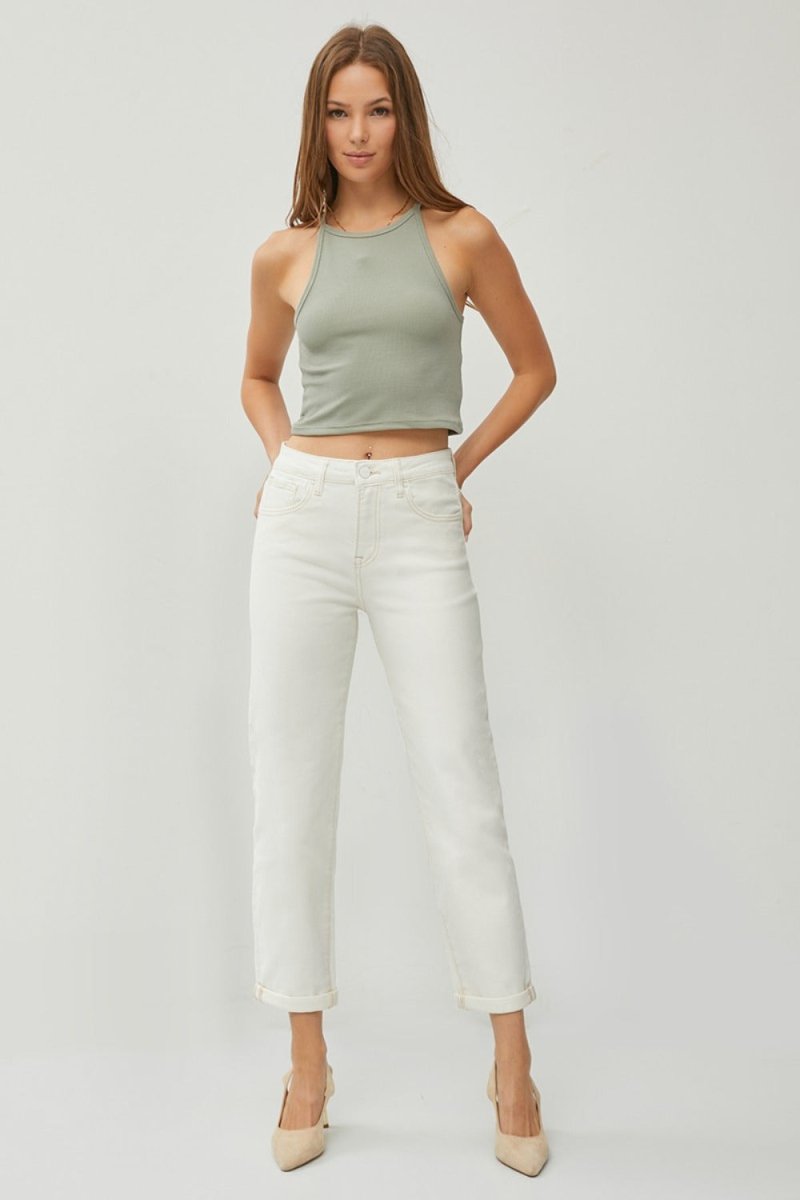 RISEN High Waist Rolled Hem Straight Jeans - Minnie's Treasure Boutique