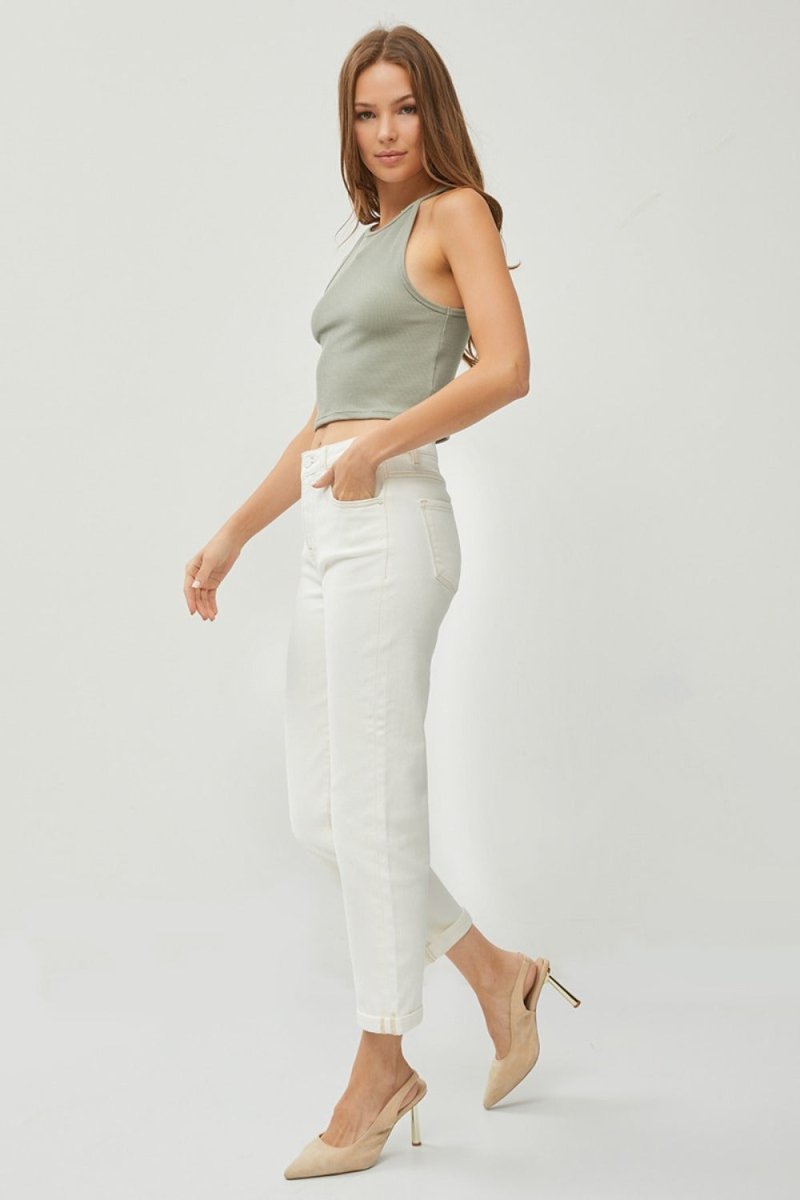 RISEN High Waist Rolled Hem Straight Jeans - Minnie's Treasure Boutique