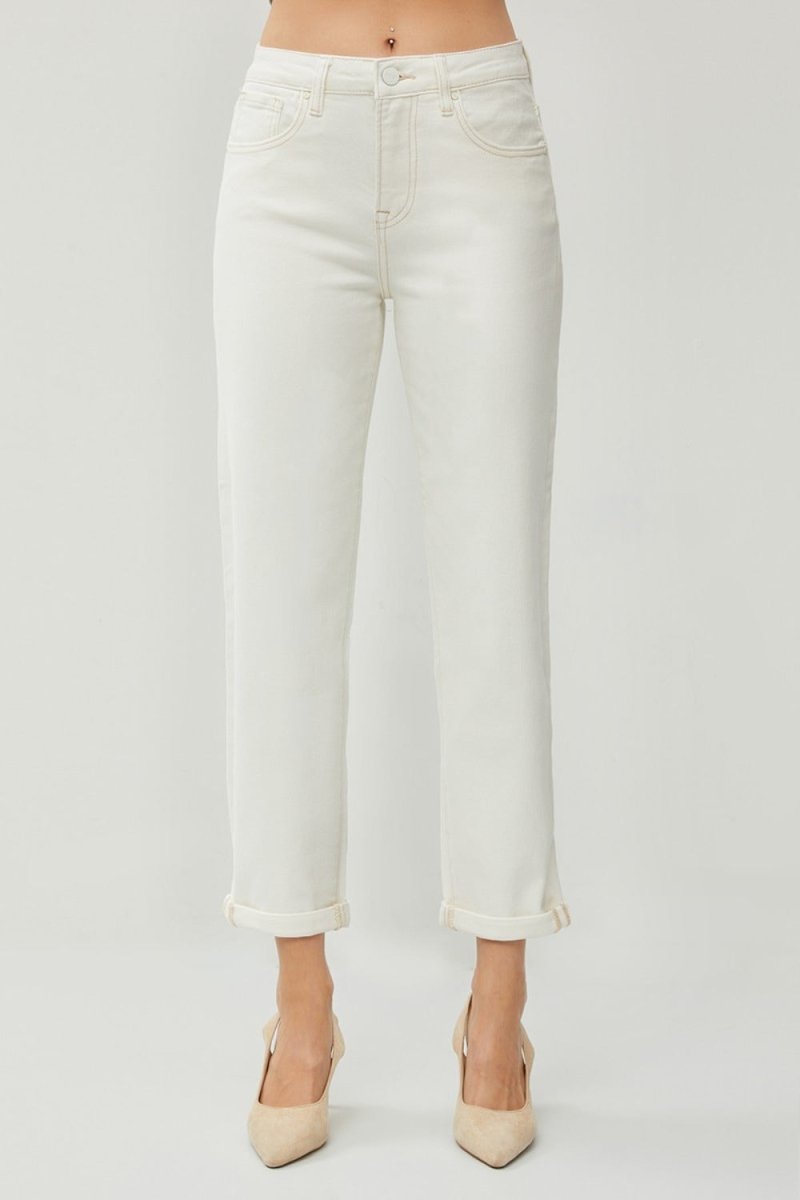 RISEN High Waist Rolled Hem Straight Jeans - Minnie's Treasure Boutique