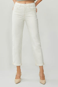 RISEN High Waist Rolled Hem Straight Jeans - Minnie's Treasure Boutique