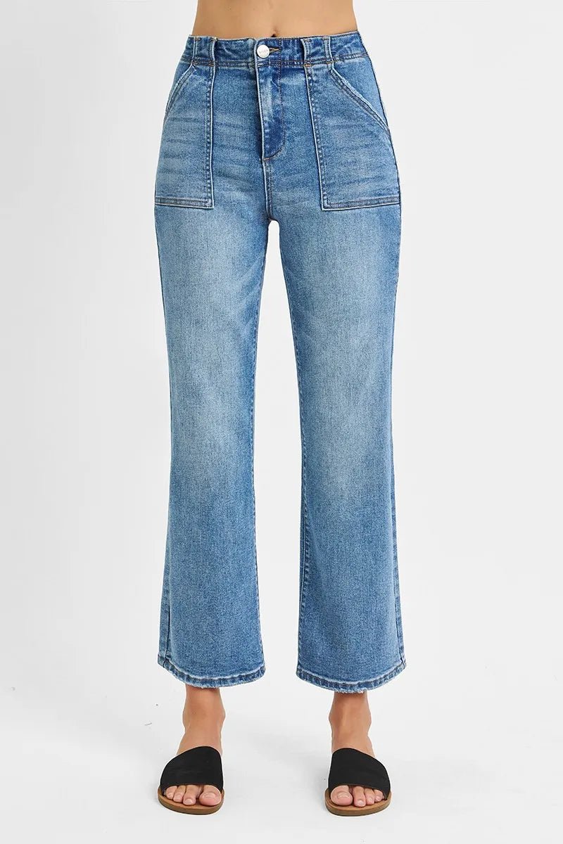 RISEN High Waisted Bootcut Cropped Jeans