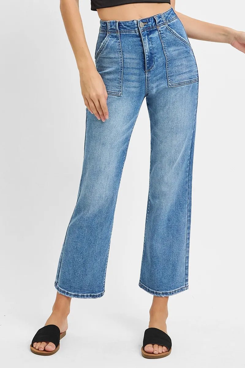 RISEN High Waisted Bootcut Cropped Jeans