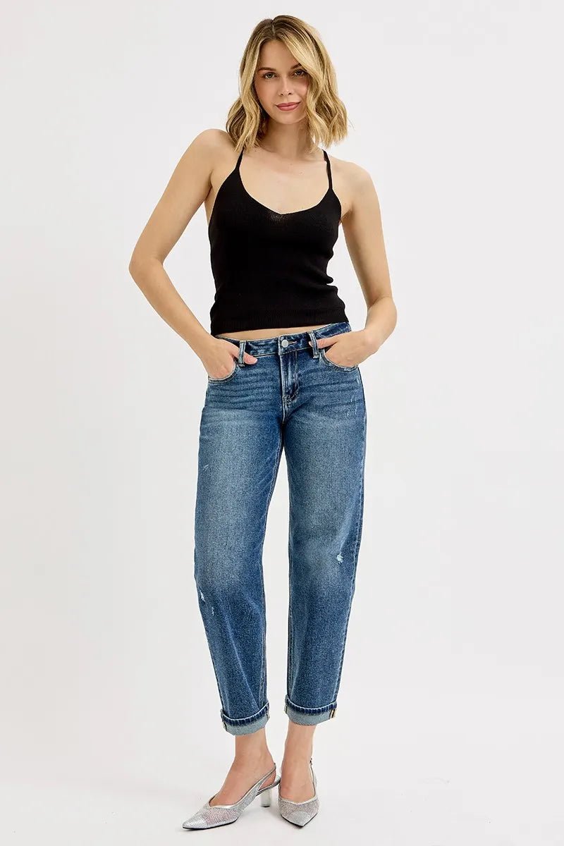 RISEN Low Rise Crop Boyfriend Jeans