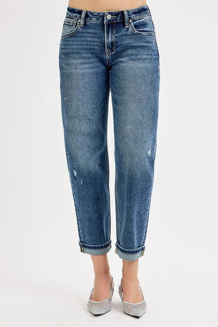 RISEN Low Rise Crop Boyfriend Jeans