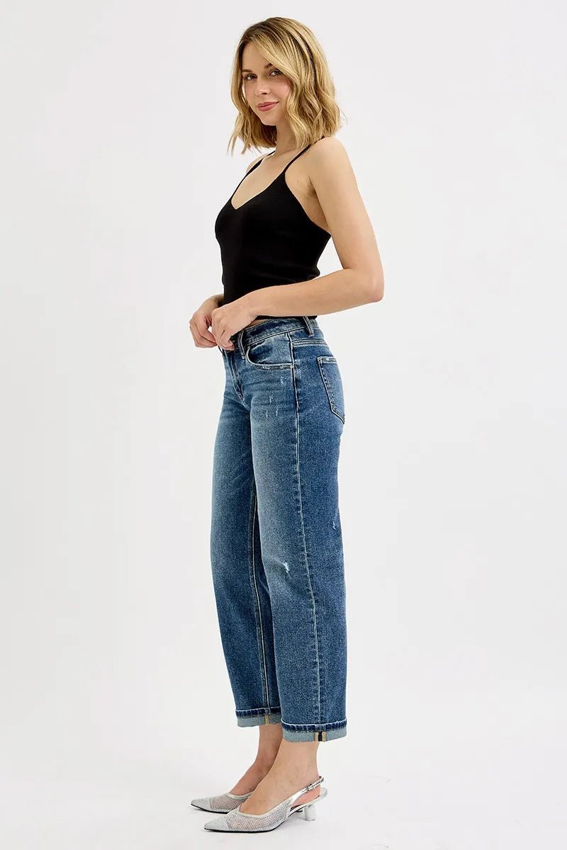 RISEN Low Rise Crop Boyfriend Jeans