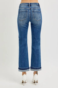 RISEN Mid Rise Ankle Straight Cuffed Jeans