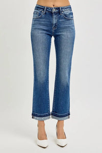 RISEN Mid Rise Ankle Straight Cuffed Jeans