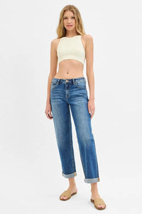 RISEN Mid Rise Boyfriend Roll Up Jeans