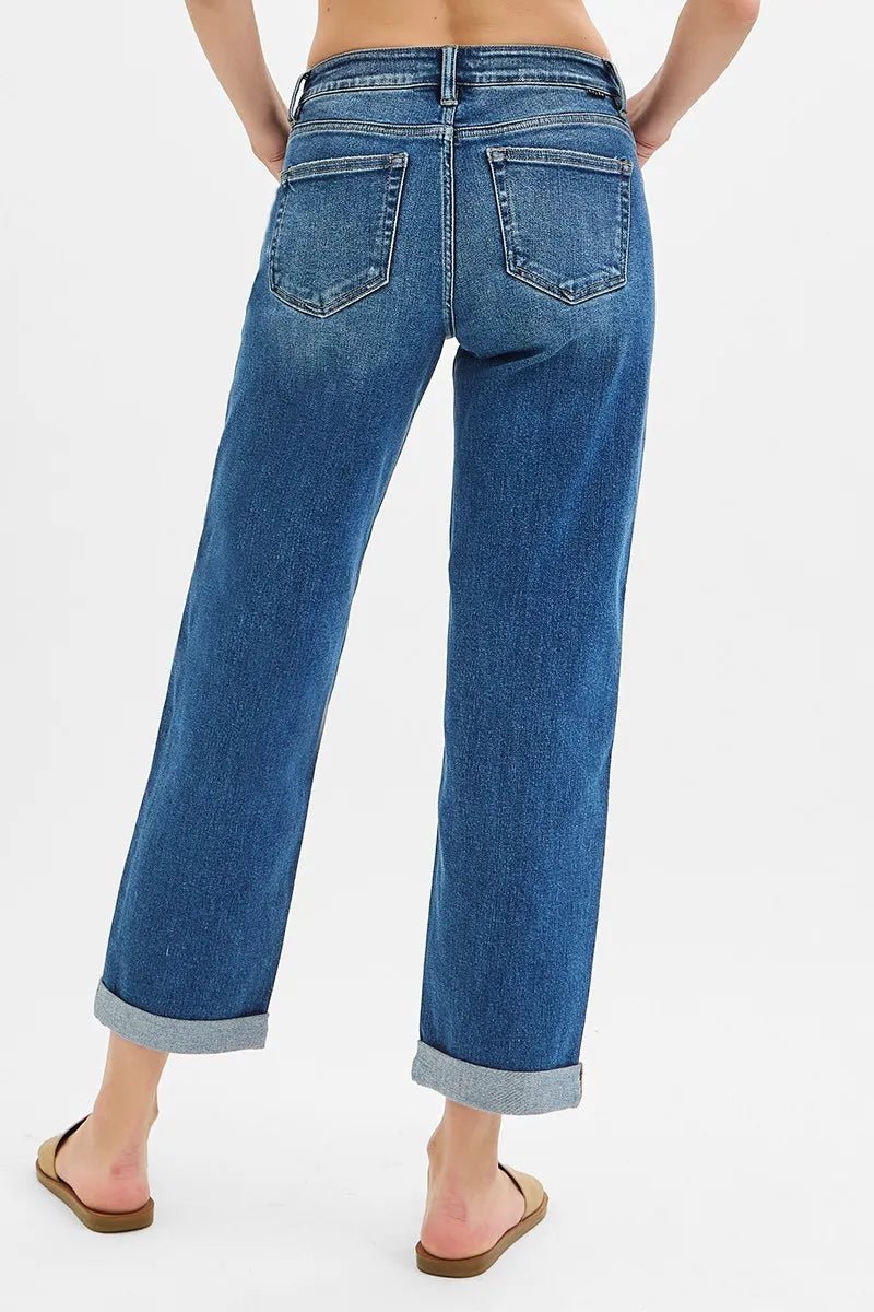 RISEN Mid Rise Boyfriend Roll Up Jeans