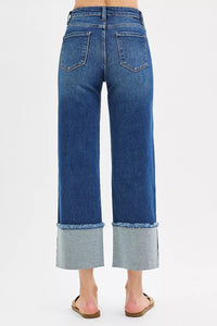 RISEN Mid Rise Crop Wide Wide Cuffed Jeans