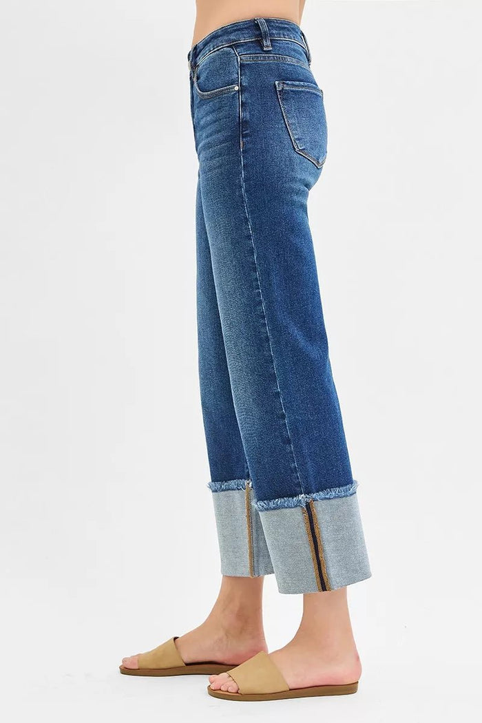 RISEN Mid Rise Crop Wide Wide Cuffed Jeans