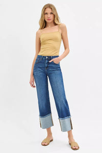 RISEN Mid Rise Crop Wide Wide Cuffed Jeans