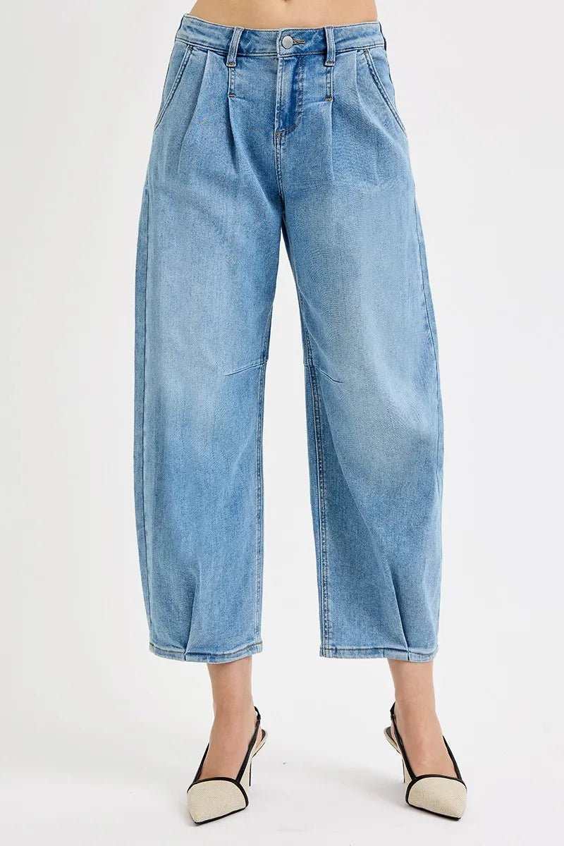 RISEN Mid Rise Fit Crop Wide Leg Jeans