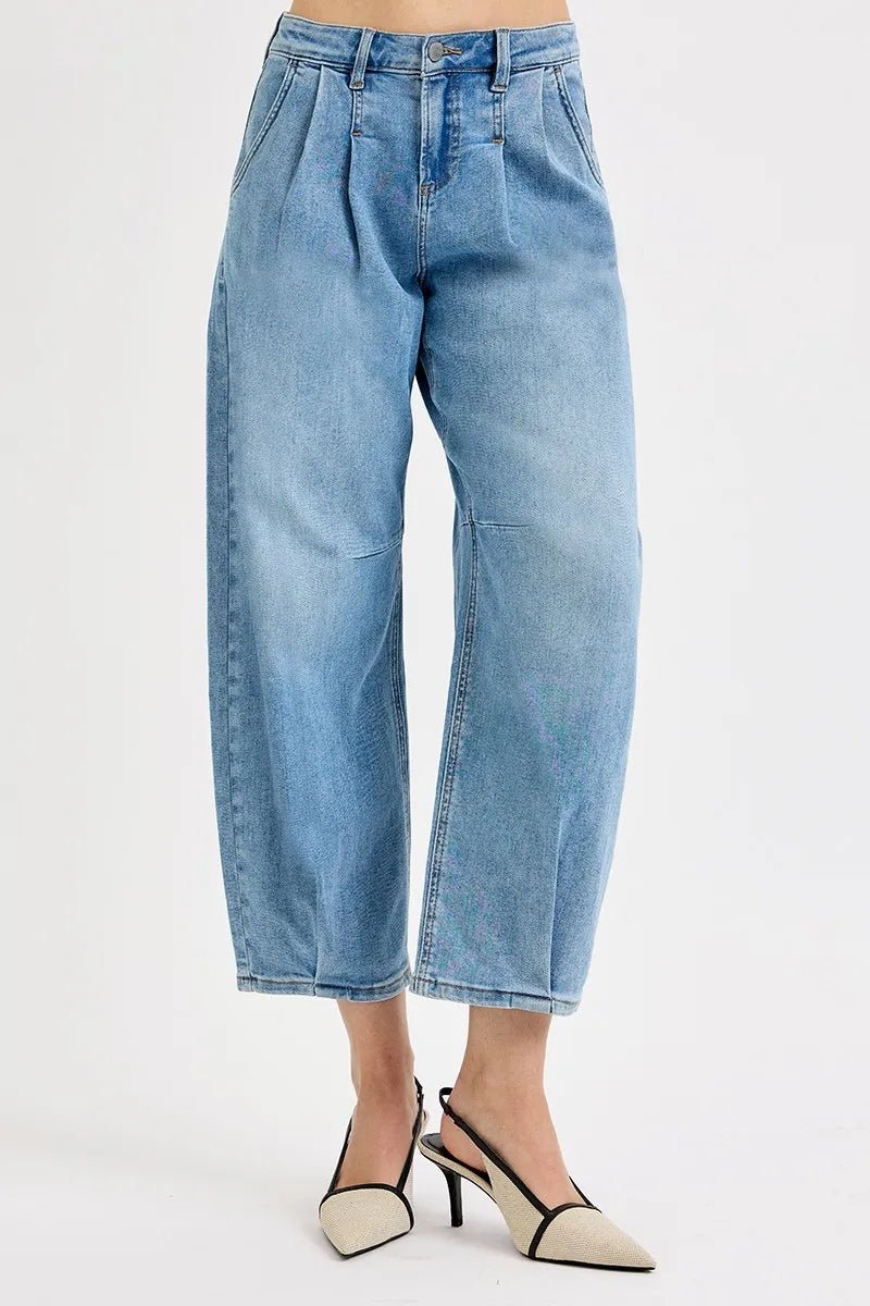 RISEN Mid Rise Fit Crop Wide Leg Jeans