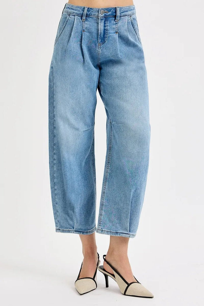 RISEN Mid Rise Fit Crop Wide Leg Jeans