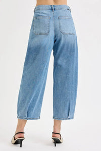 RISEN Mid Rise Fit Crop Wide Leg Jeans