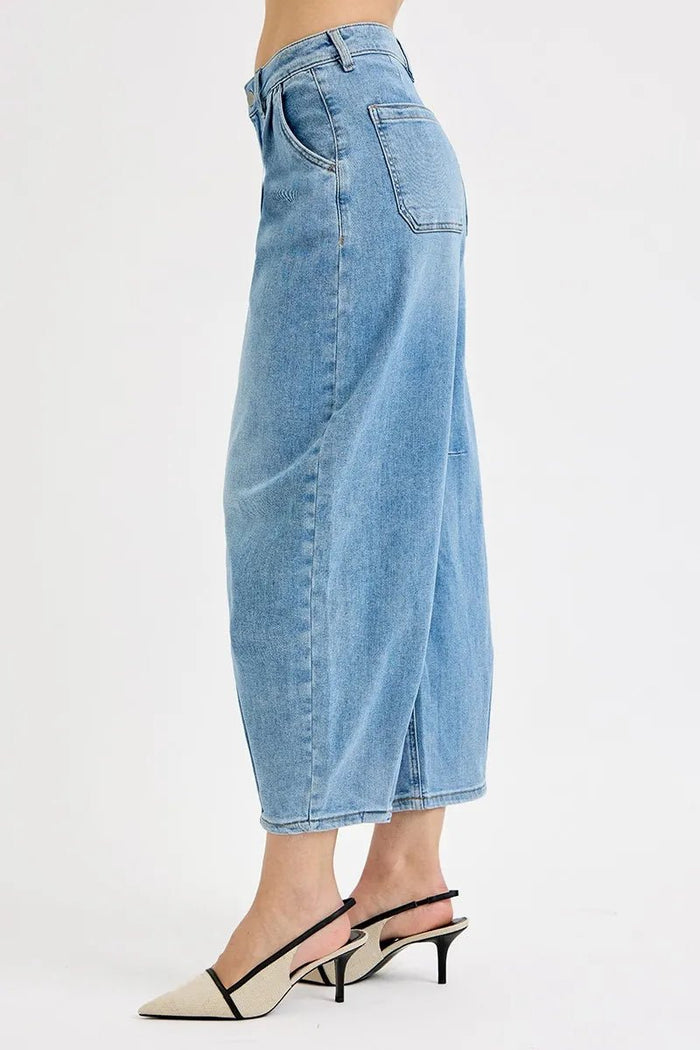 RISEN Mid Rise Fit Crop Wide Leg Jeans