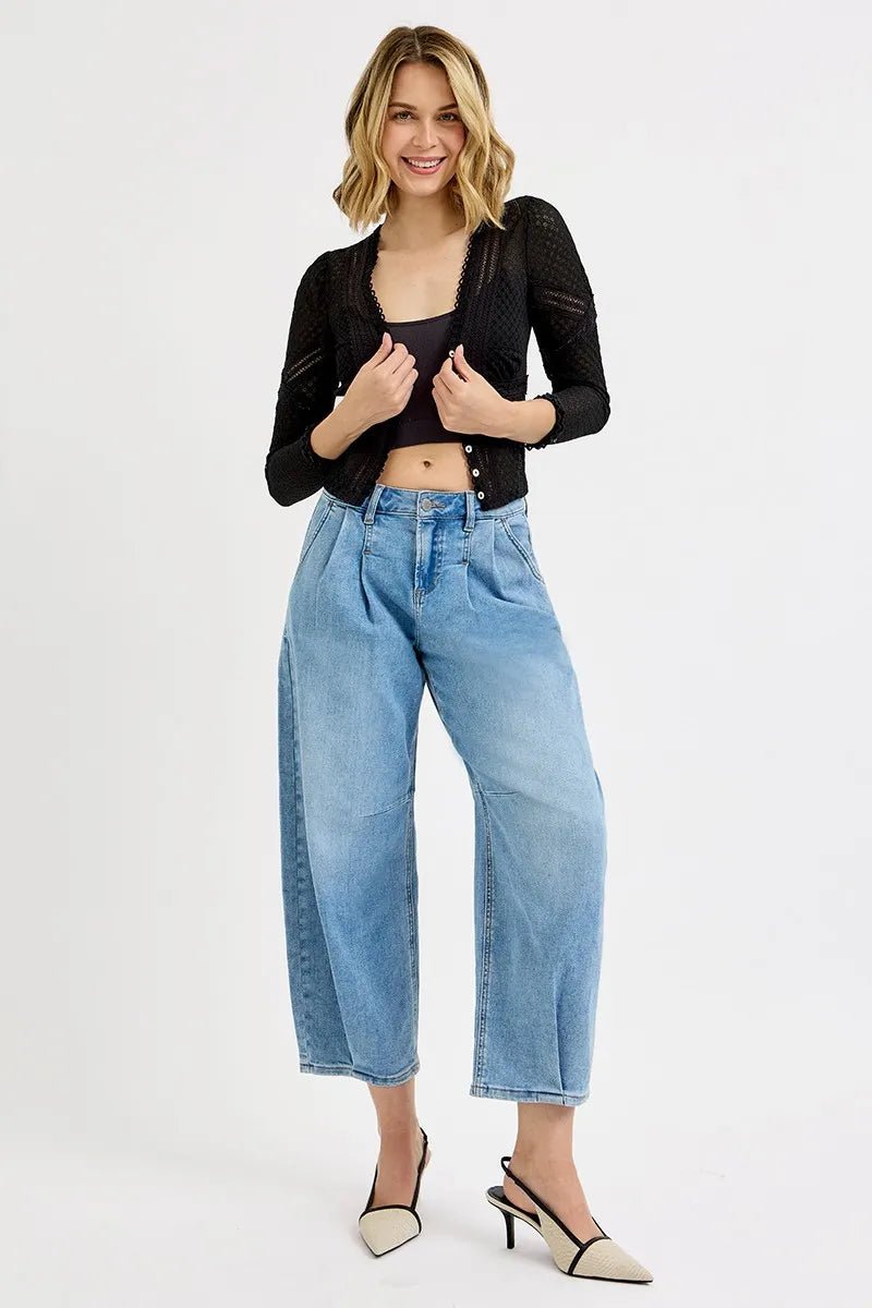 RISEN Mid Rise Fit Crop Wide Leg Jeans
